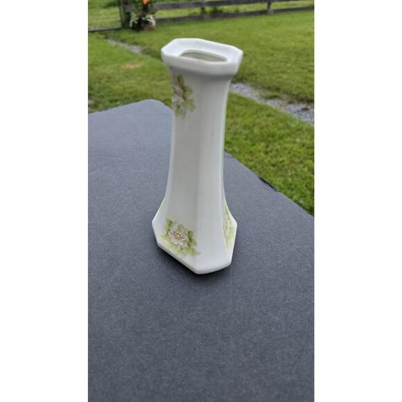 Vintage MZ Austria Hat Pin Vase Hand Painted Porcelain Floral 6" Embossed Flower - Picture 2 of 9
